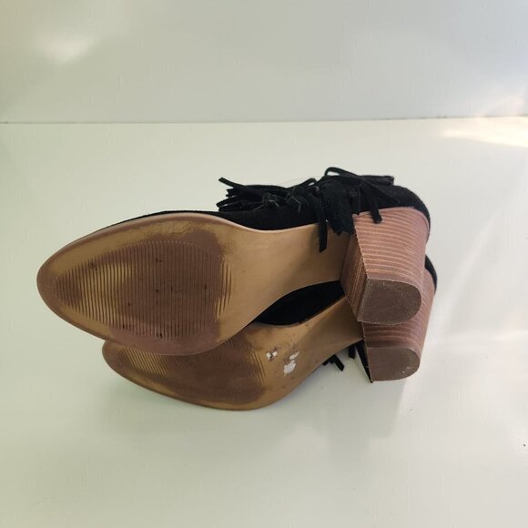 Steve Madden Black Suede Cian Fringe Western Booties Size 8.5M - Picture 7 of 9